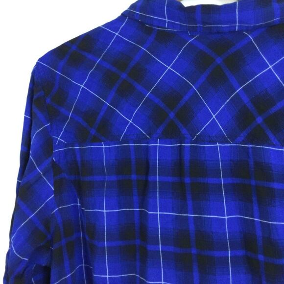 Torrid Womens Challis Plaid Long Sleeve Button Up Blouse Blue Plus Size 4X - Picture 6 of 8